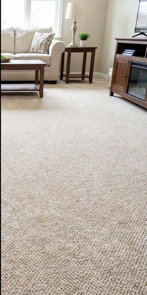 Same living room carpet, clean and restored after hot water extraction